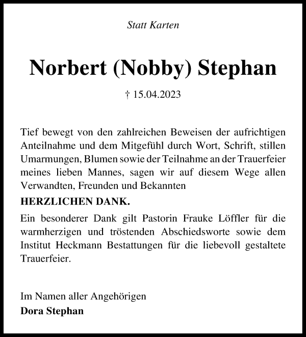Traueranzeige von Norbert (Nobby) Stephan