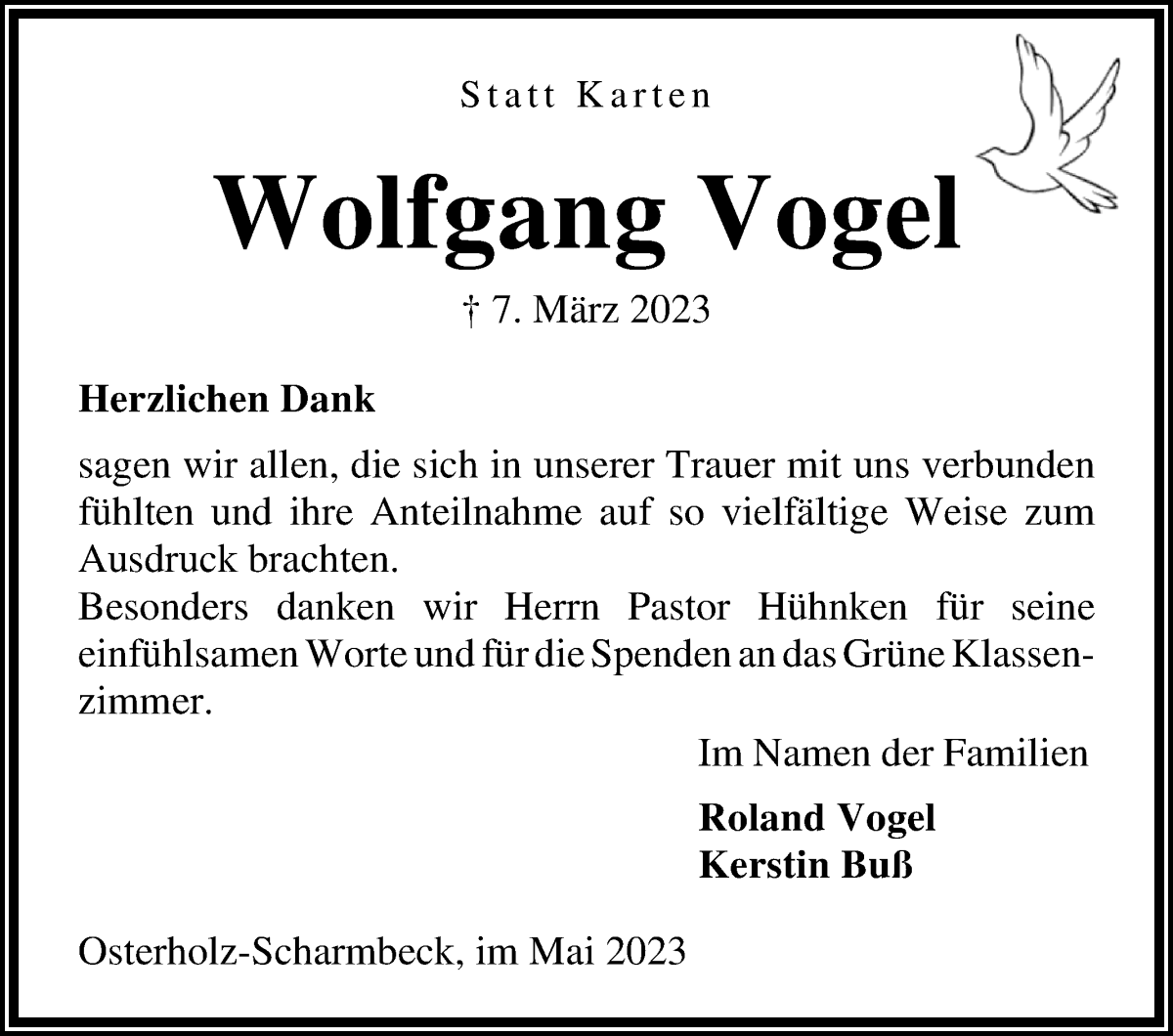 Traueranzeigen Von Wolfgang Vogel Trauer Gedenken