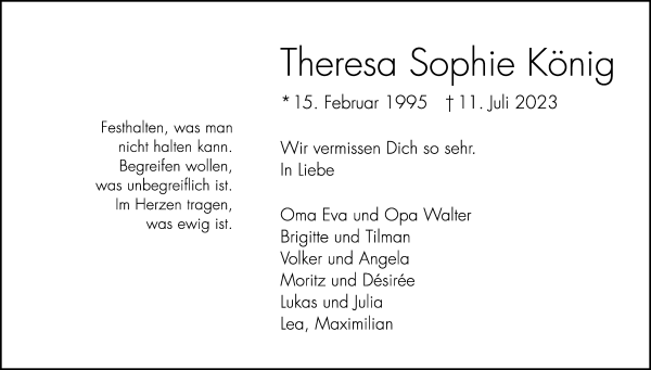 Traueranzeigen Von Theresa Sophie K Nig Trauer Gedenken