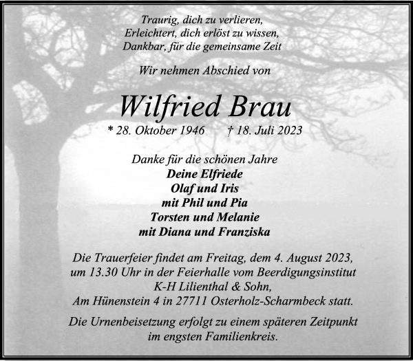 Traueranzeigen Von Wilfried Brau Trauer Gedenken