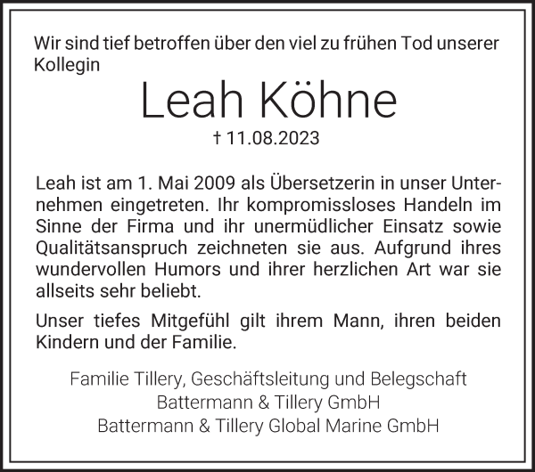 Traueranzeigen Von Leah K Hne Trauer Gedenken