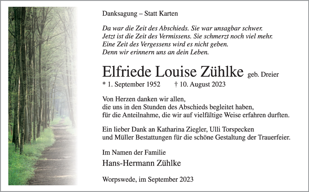 Traueranzeigen Von Elfriede Louise Z Hlke Trauer Gedenken