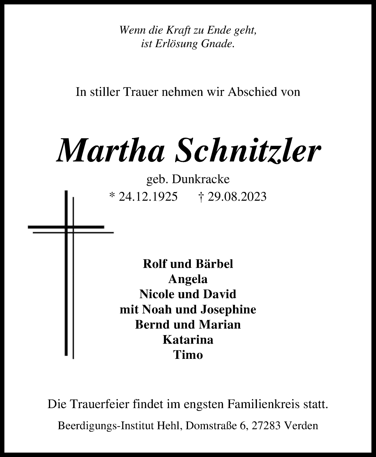 Traueranzeigen Von Martha Schnitzler Trauer Gedenken