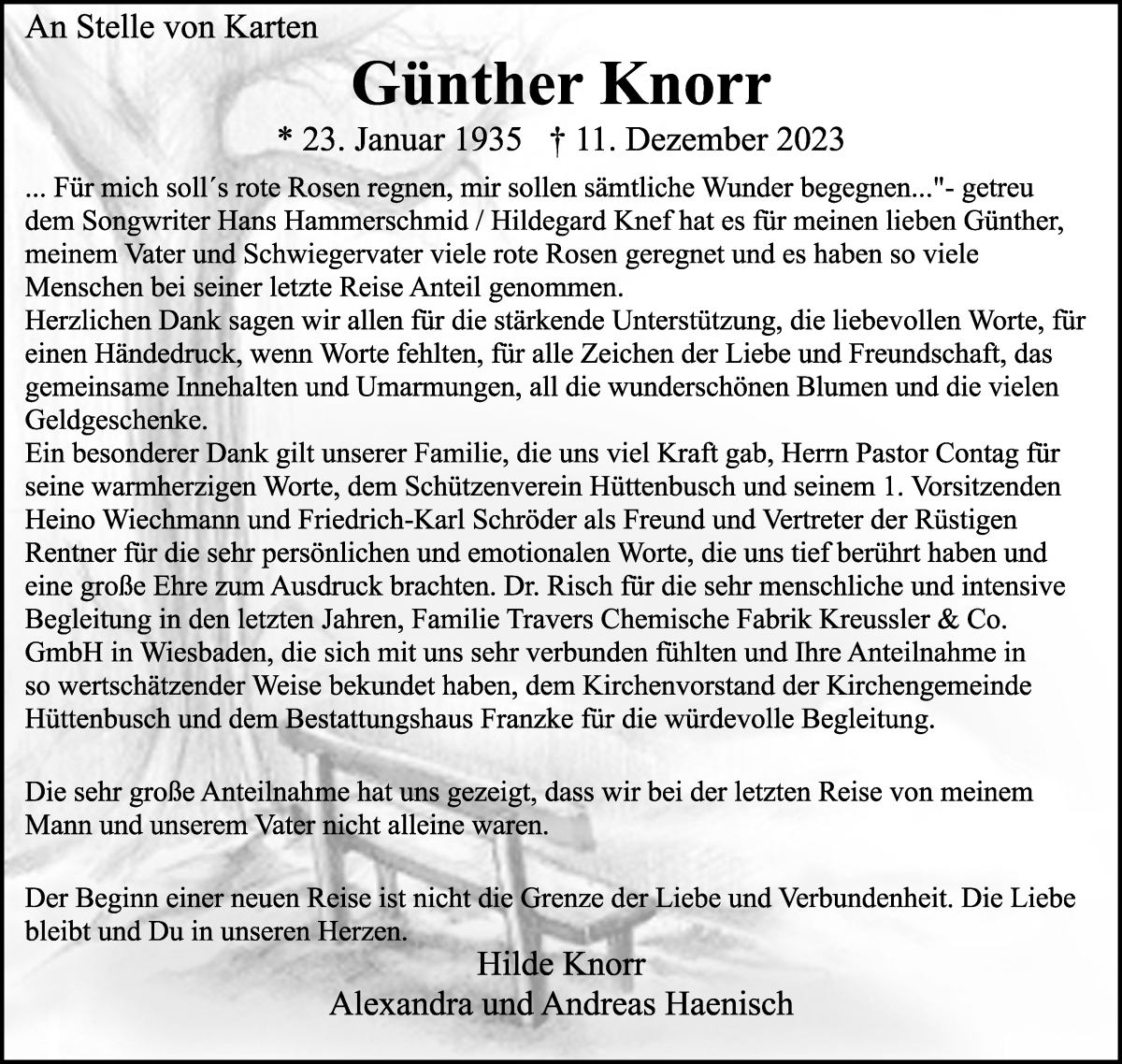Traueranzeige von Günther Knorr von Wuemme Zeitung