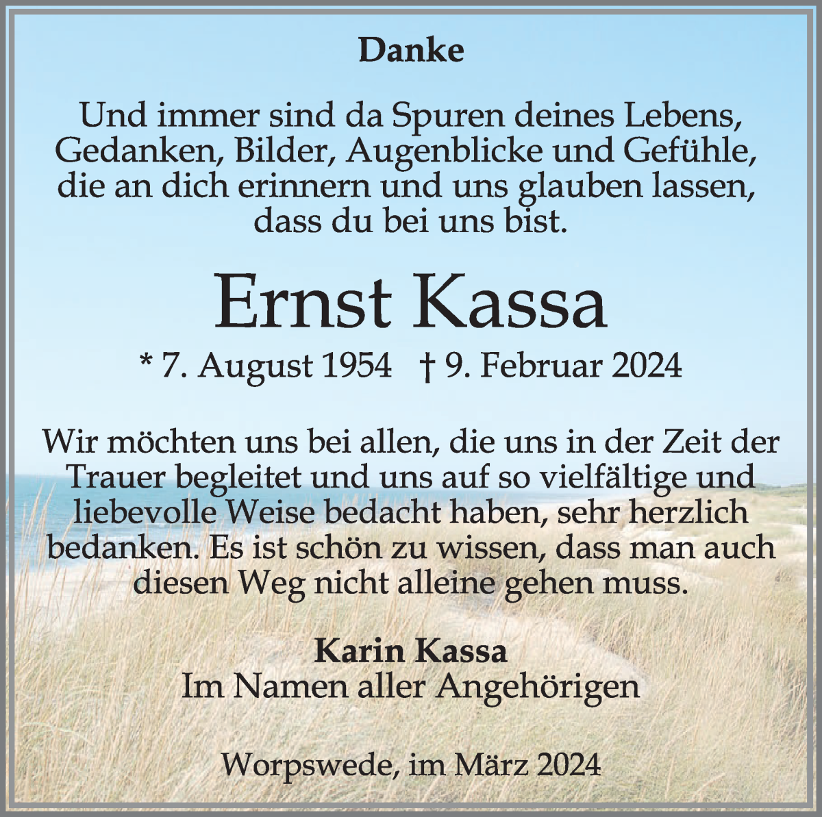 Traueranzeige von Ernst Kassa von WESER-KURIER