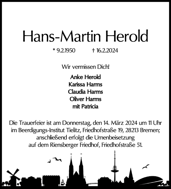 Traueranzeige von Hans-Martin Herold