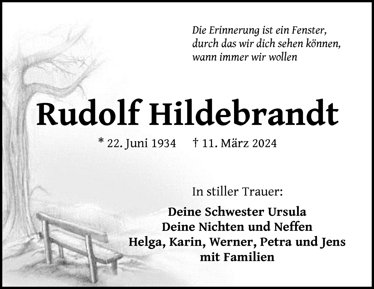 Traueranzeigen Von Rudolf Hildebrandt Trauer Gedenken