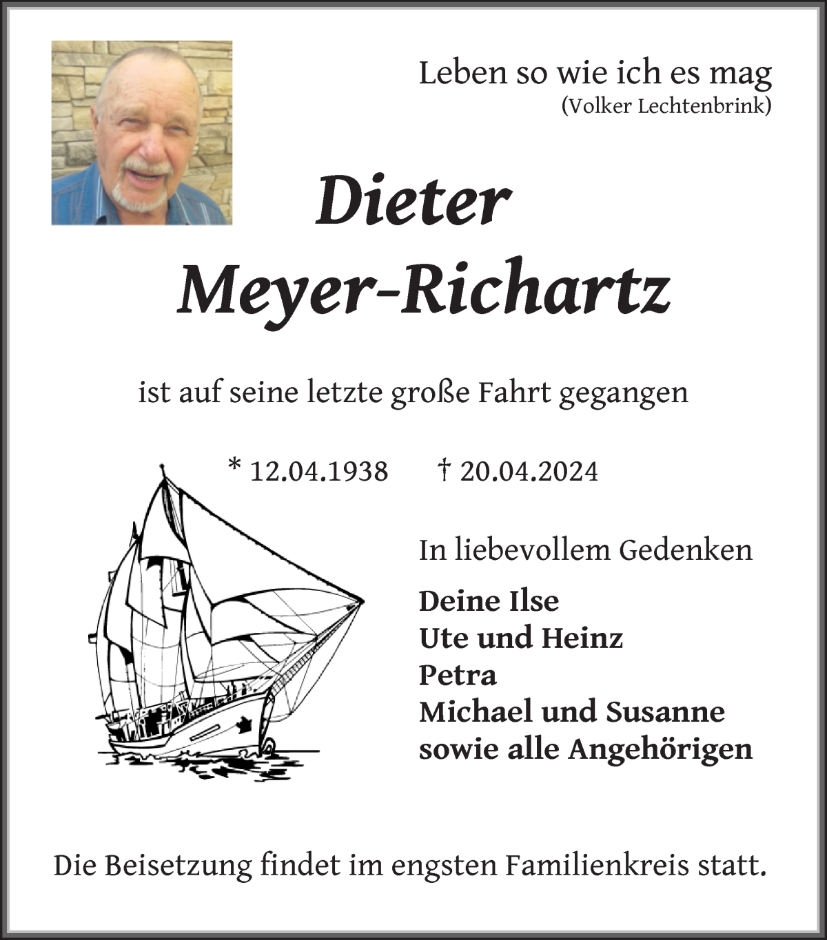 Traueranzeige von Dieter Meyer-Richartz von Die Norddeutsche