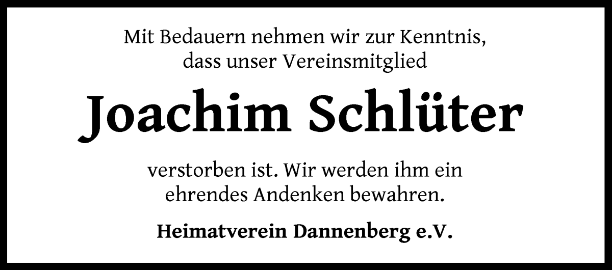 Traueranzeige von Joachim Schlüter von Wuemme Zeitung