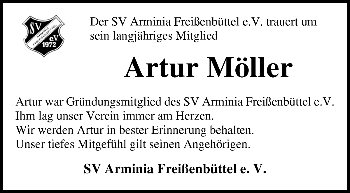 Traueranzeige von Artur Möller von Osterholzer Kreisblatt