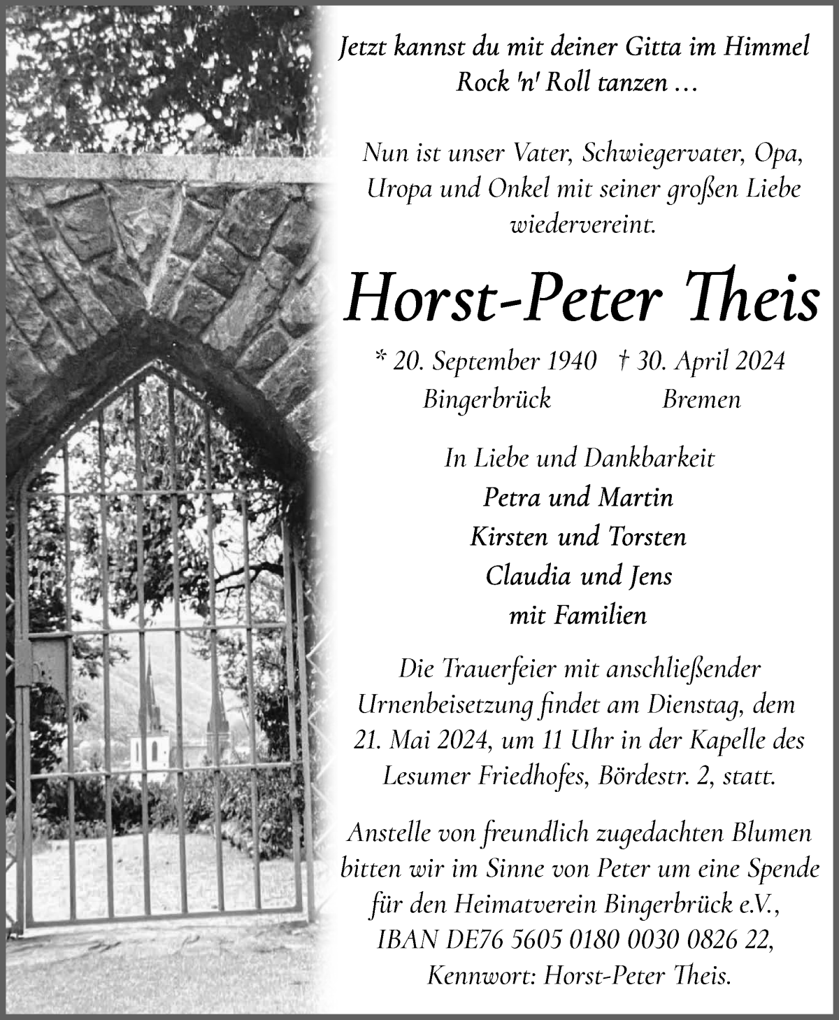Traueranzeige von Horst-Peter Theis von WESER-KURIER