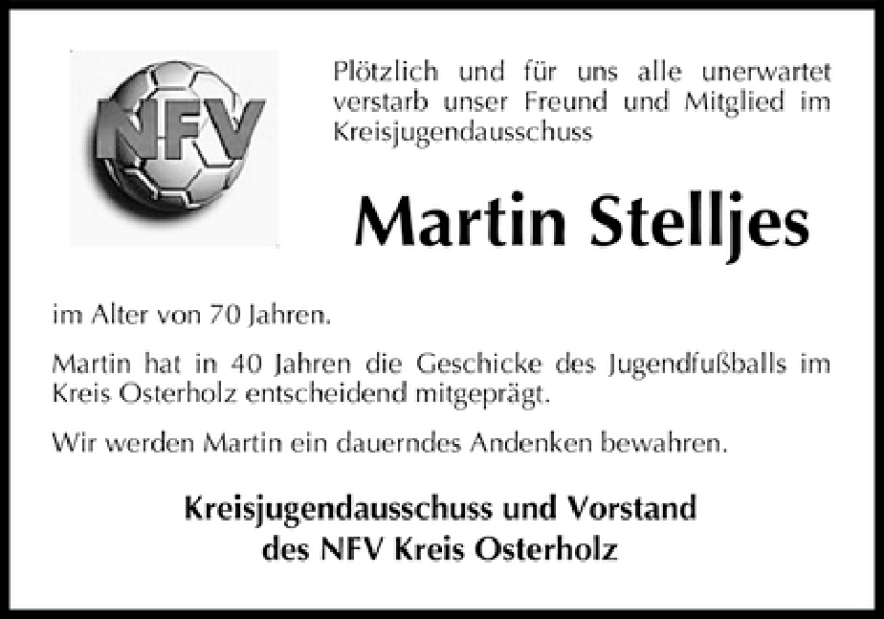  Traueranzeige für Martin Stelljes vom 27.05.2010 aus WESER-KURIER