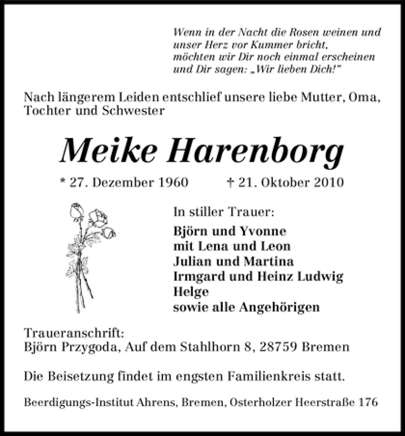 Traueranzeigen Von Meike Harenborg Trauer Gedenken