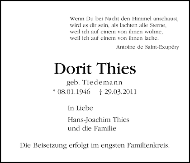 Traueranzeigen Von Dorit Thies Trauer Gedenken