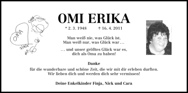  Traueranzeige für Erika Seifert vom 20.04.2011 aus WESER-KURIER