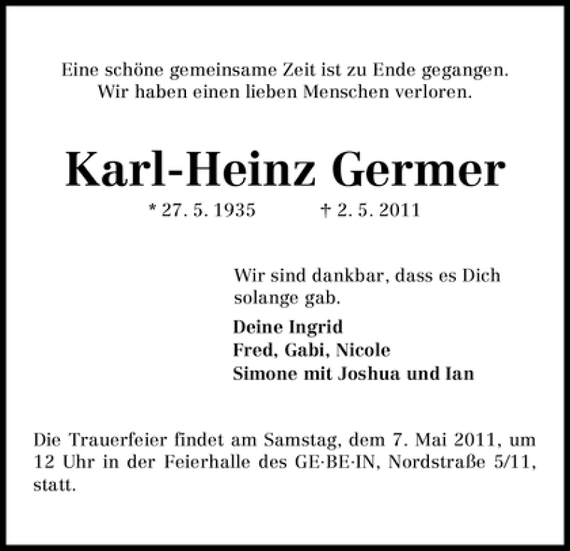Traueranzeige von Karl-Heinz Germer von WESER-KURIER