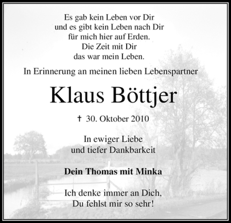  Traueranzeige für Klaus Böttjer vom 31.10.2011 aus WESER-KURIER