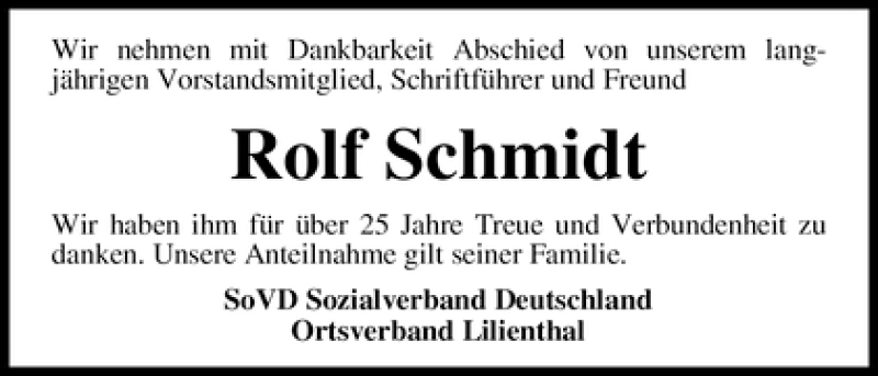  Traueranzeige für Rolf Schmidt vom 03.12.2011 aus WESER-KURIER