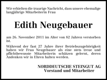 Traueranzeigen Von Edith Neugebauer Trauer Gedenken