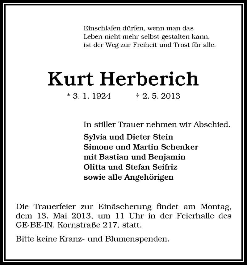 Traueranzeige von Kurt Herberich von WESER-KURIER