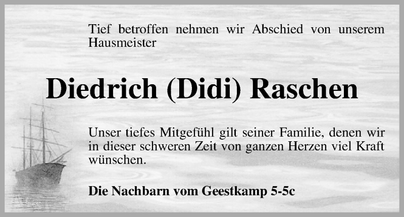  Traueranzeige für Diedrich Raschen vom 15.05.2013 aus WESER-KURIER
