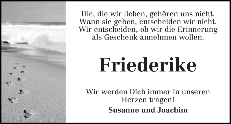  Traueranzeige für Friederike Heykamp vom 28.08.2013 aus WESER-KURIER