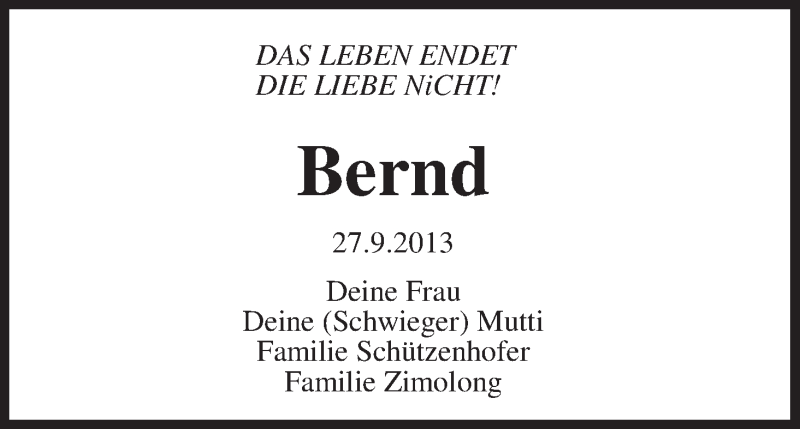  Traueranzeige für Bernd  vom 05.10.2013 aus WESER-KURIER