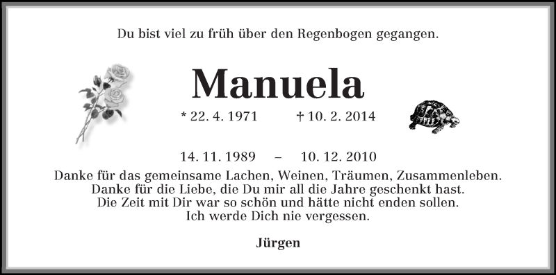  Traueranzeige für Manuela Seghairia vom 15.02.2014 aus WESER-KURIER