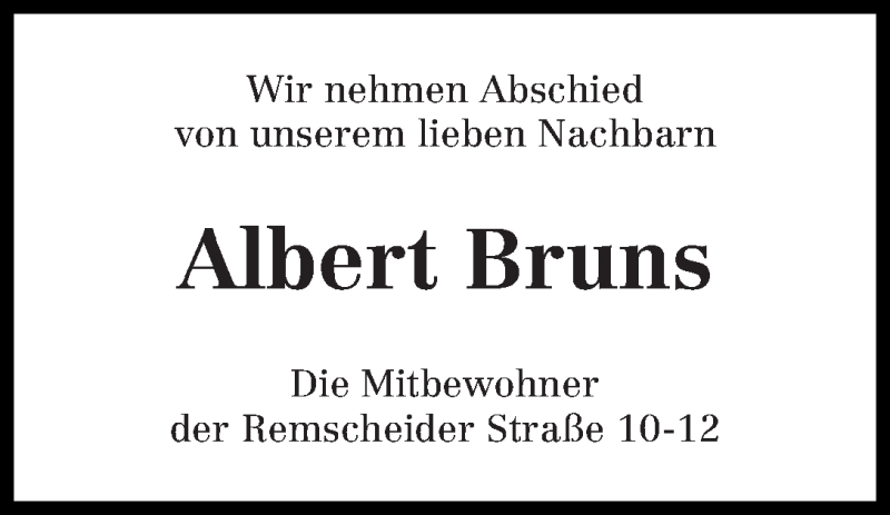  Traueranzeige für Albert Bruns vom 19.04.2014 aus WESER-KURIER