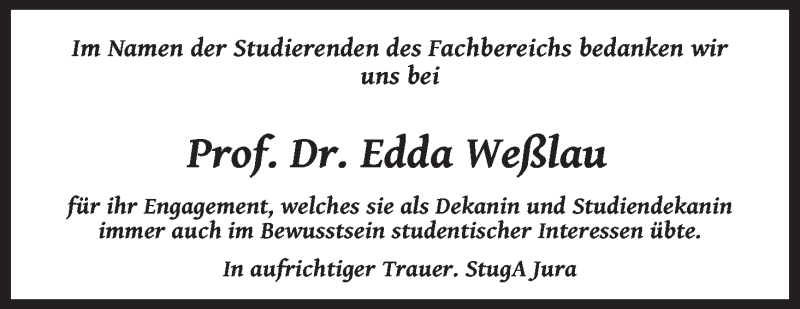  Traueranzeige für Edda Weßlau vom 19.04.2014 aus WESER-KURIER