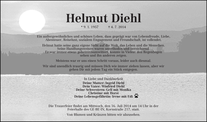  Traueranzeige für Helmut Diehl vom 12.07.2014 aus WESER-KURIER