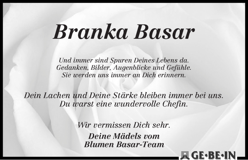  Traueranzeige für Branka Basar vom 26.07.2014 aus WESER-KURIER
