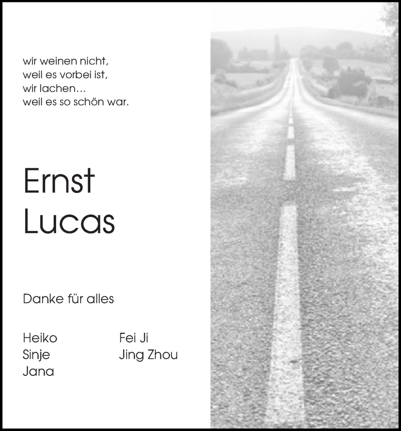  Traueranzeige für Ernst Lucas vom 30.07.2014 aus WESER-KURIER