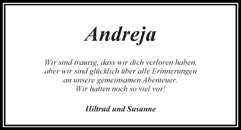  Traueranzeige für Andreja Großmann vom 23.08.2014 aus Die Norddeutsche
