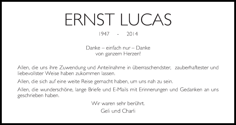  Traueranzeige für Ernst Lucas vom 23.08.2014 aus WESER-KURIER