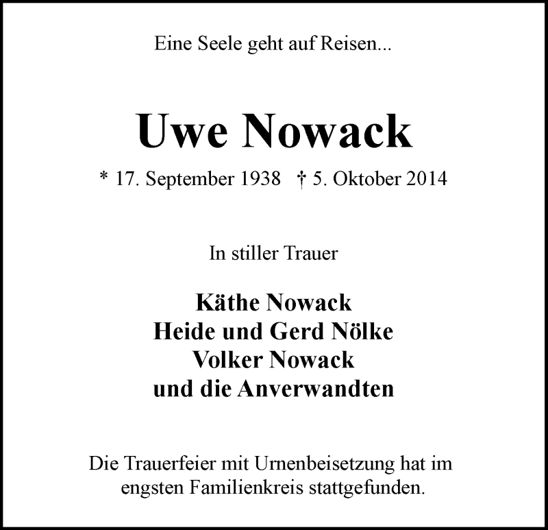 Traueranzeigen Von Uwe Nowack Trauer Gedenken