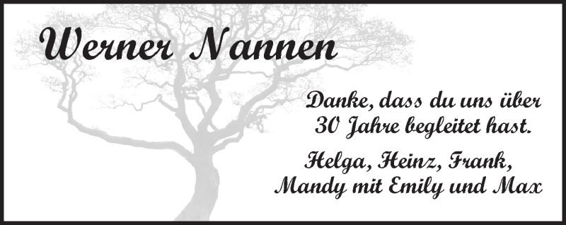  Traueranzeige für Werner Nannen vom 11.10.2014 aus WESER-KURIER