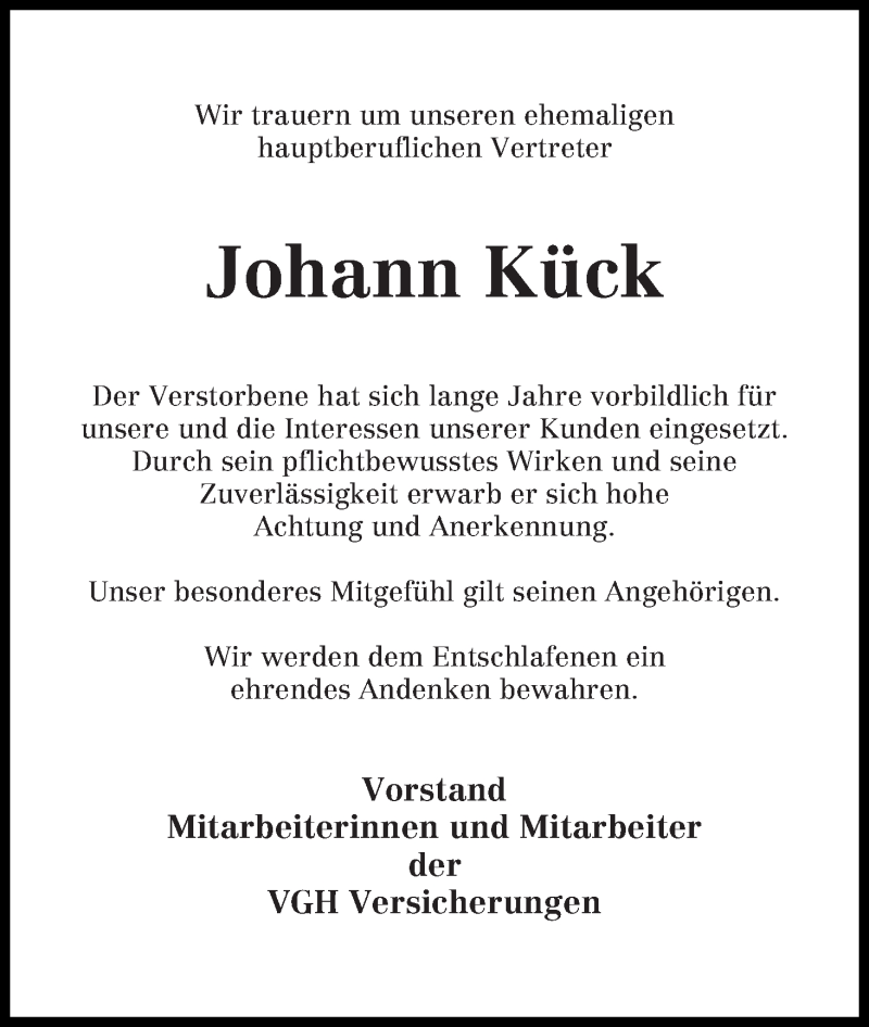 Traueranzeige für Johann Kück vom 25.10.2014 aus Wuemme Zeitung