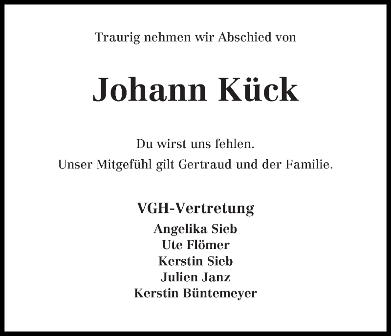  Traueranzeige für Johann Kück vom 25.10.2014 aus Wuemme Zeitung