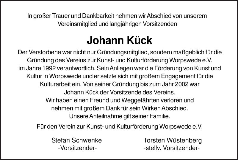  Traueranzeige für Johann Kück vom 25.10.2014 aus Osterholzer Kreisblatt