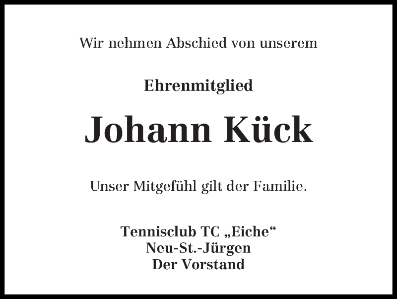  Traueranzeige für Johann Kück vom 28.10.2014 aus Wuemme Zeitung