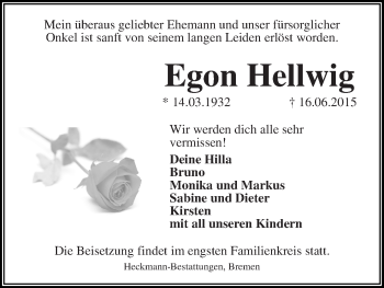 Traueranzeige von Egon Hellwig