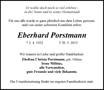 Traueranzeige von Eberhard Porstmann