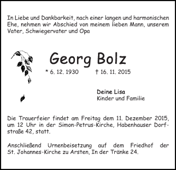 Traueranzeige von Georg Bolz