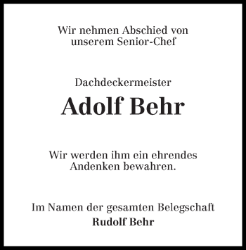 Traueranzeige von Adolf Behr