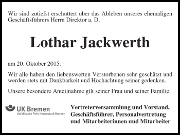 Traueranzeige von Lothar Jackwerth