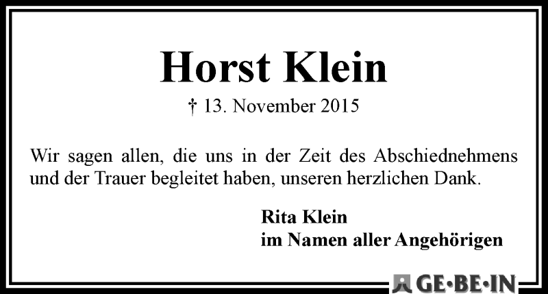 Traueranzeige von Horst Klein von WESER-KURIER