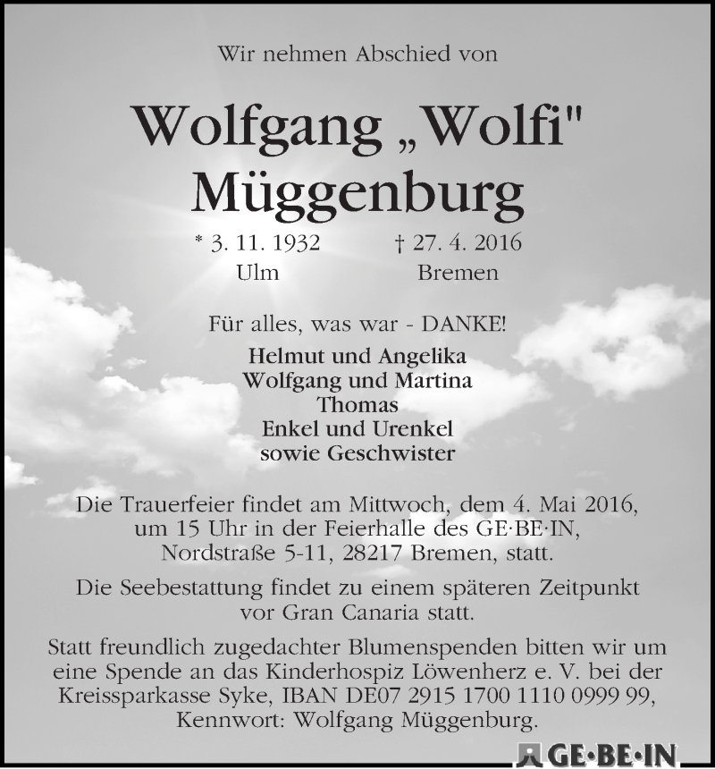 Traueranzeige von Wolfgang Müggenburg von WESER-KURIER