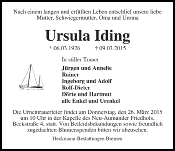 Traueranzeige von Ursula Iding