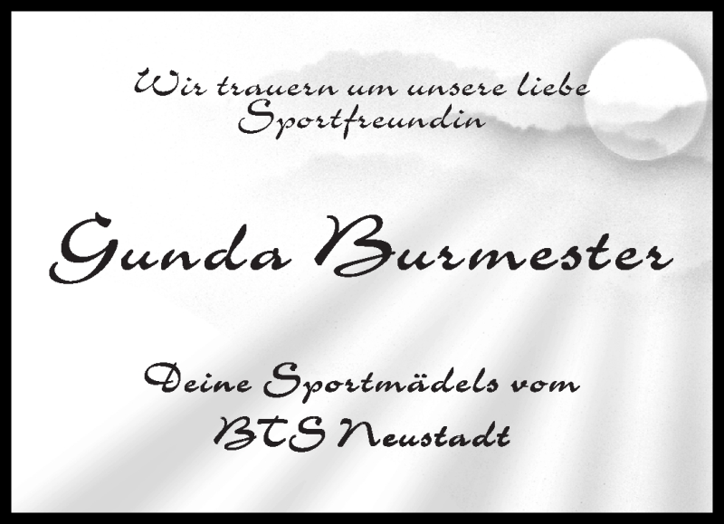 Traueranzeige von Gunda Burmester von WESER-KURIER